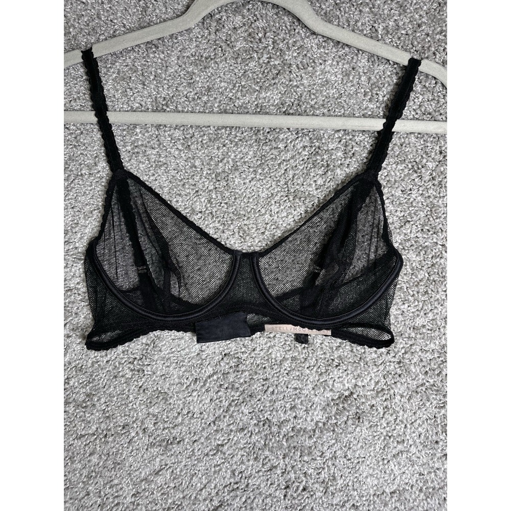 Stella McCartney Black Sheer Mesh Underwire Bra Est 32C‎ Designer Lingerie